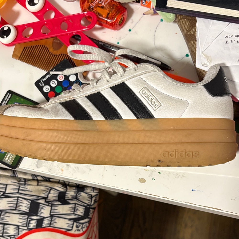 Adidas womans White and Black Sneakers with Tan Sole